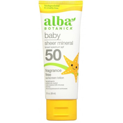 Baby Sheer Mineral Fragrance Free Sunscreen Lotion Spf50 3Oz 